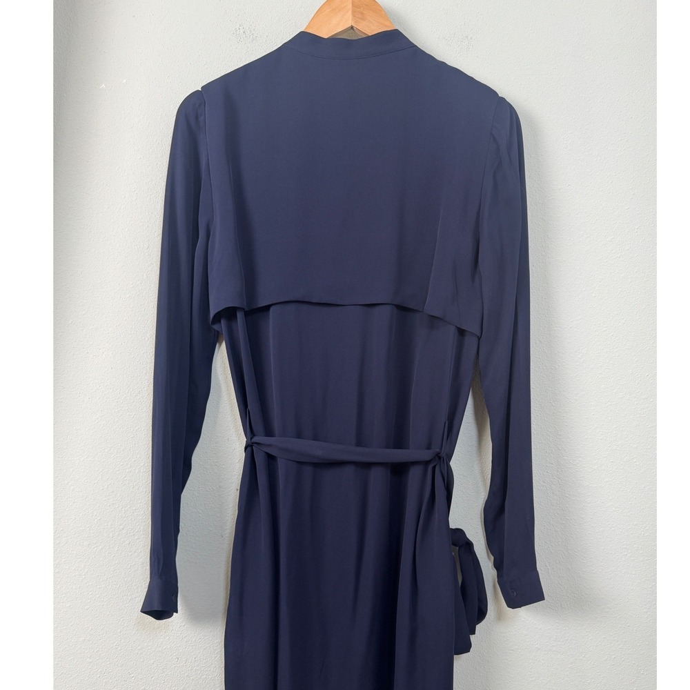 AYR The Silk Trench Dress Deep Marine Navy Blue 100% Silk Midi Size L - Picture 8 of 12